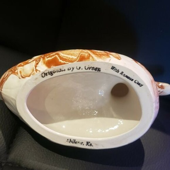 Originals By G. Green Duck Figurine Kansas Clay Brown White Swirled 6"x3… - Picture 3 of 9